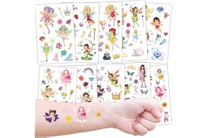 KADERAS 10 Sheets Glitter Fairy Temporary Tattoos for Kids - Girls’ Party Goody Bag Fillers & School Rewards (Fairy)
