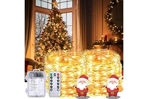 RJEDL Batería Guirnalda Luces Exterior, 2x12M 200 LED Blanco Calido resistente a la intemperie 8 modos IP65 impermeable alambre de decoracion navidad de interior y al aire libre para jardín