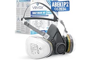 ‎VEVOX VEVOX® Atemschutzmaske – ABEK1P2 Filter – Schutz gegen Feinstaub, Gase & Dämpfe – Zum Lackieren, Schleifen & Sanieren – Gasmaske, Staubmaske & Lackiermaske (ABEK1P2 - Kleines Set)