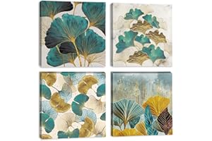 Artscope 4 Pièces Impression sur Toile - Feuilles de GinkgoImpression sur Toile Décoration Murale pour Chambre Peintures à l'huile pour Maison Bain Salon Chambre Restaurant 30x30cm