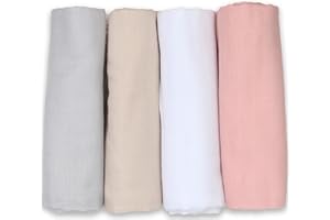 FENSILO - Lot de 4 langes en mousseline - 60 x 75 cm - Fabriqué en UE - Pour garçons et filles - Rose, blanc, beige, gris
