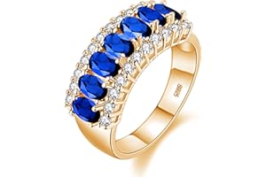 Uloveido Women's Gold Plated 7 Stones Eternity Band Ring Half Moon Design Wedding Bands with Oval CZ J501