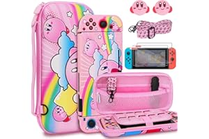 TIKOdirect Kirby Étui de transport pour Nintendo Switch, joli sac de voyage portable dans un design intérieur rose avec étui de protection doux, protecteurs d'écran et capuchons de pouce