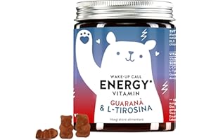 Wake Up Call Energy Vitamin – Energia naturale con 30mg di guaranà, vitamina B6 e L-tirosina – 60 pezzi – Vegetariano – Bears with Benefits