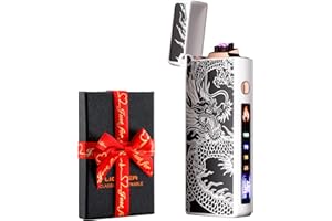 Dachance Briquet électrique, indicateur de la batterie briquet USB plasma rechargeable coupe-vent et sans flamme, briquet double arc avec indicateur de batterie pour (Lumineux de nuit)