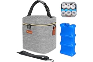 Mancro Borsa Termica Porta Pranzo per Frutta Mamma, Borsa Isotermica per Bottiglie Adatto a 6 Biberon da 9 Once, Borsa Termica per Latte Materno con Tracolla Regolabile e Mattonelle Ghiaccio, Grigio