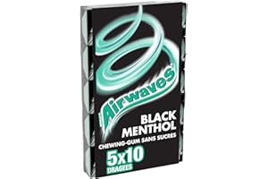 AIRWAVES - Chewing-gum Black Menthol sans sucres - 5 paquets de 10 dragées - 70g