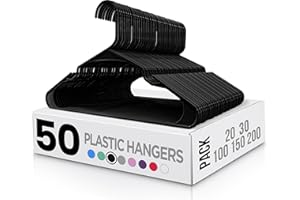 Utopia Home Pack de 50 Perchas para Abrigos Plástico Negro - Perchas Que ahorran Espacio - Perchas dur aderas y Finas con Ranuras para los Hombros