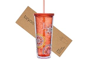 bzyoo SIP Gobelet en plastique à double paroi de 710 ml avec couvercle et paille – Tasse de voyage réutilisable, parfait pour le café glacé, le thé, le bureau, les fêtes au bord de la piscine, cadeau