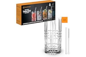 Spiegelau & Nachtmann, set da 9 pezzi, 4 bicchieri da long drink (445 ml), 4 cannucce in vetro, 1 spazzola per la pulizia, Tastes Good, trasparente