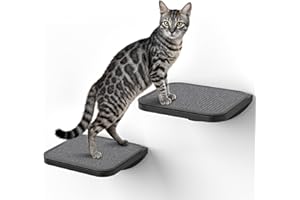 PELUOMOZ Katzen Kletterwand, Katzenleiter 2er-Set mit Kratzmatte, Wandmontiertes Kiefernholz Katzentreppe Wand für Klettern/Spielen