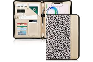 Toplive Porte Documents A4 Conférencier Classeur Zippé Organiseur dossier de conférence en Cuir PU pour Réunion/Cartes de Visite professionnel/agenda d'affaires/Bureau/École, Argent Leopard