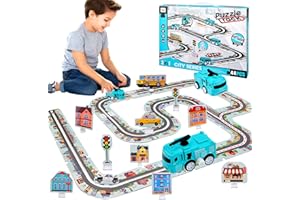 PICRIK 44PCS Puzzle Car Track Set with Vehicles, Puzzle Racer Kids Car Track Set, Children's Educational Puzzle Track Car Play Set, Car Building Montessori Toys for 3+ Year Old Boys & Girls.