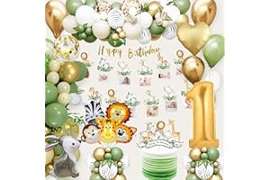 AUEZONA Decorazioni Compleanno 1 anno, Palloncini Compleanno 1 anno, Decorazioni Compleanno Bambina Bimbo con Compleanno 1 anno Bimbo, Palloncini Animali per Giungla Safari Compleanno Ragazzi Bimbo Bambina