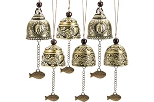 Peohud 6 Stück Fengshui Glocke,Vintage Windglocke, Glücksbringer Windspiel, Glücksdrache Fisch Buddha Hängende Glocke für Haus Garten Terrasse Auto Türklingel oder Dekoration