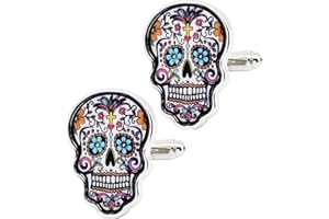 Jonwo Multicolored Print Unique Skull Cufflinks for Men Dress In Gift Case Funny Skull Shape Men's Cufflinks Set for Wedding Party Birthday Anniversary Dress