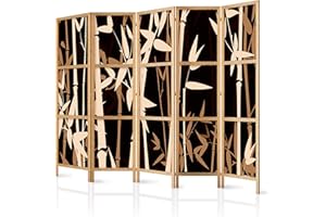 murando - Biombo XXL Bambú 225x171 cm 5 Paneles Lienzo de Tejido no Tejido Tela sintética Separador Madera Design de Moda Hecho a Mano Deco Home Office Japón p-B-0006-z-c