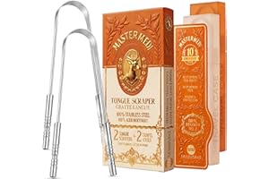 MasterMedi tungskrapa med resefodral (2-pack), dålig andedräktsbehandling tungskrapa för vuxna, medicinsk kvalitet 100% rostfritt stål för munvård, lättanvänd tungrengörare för hygien