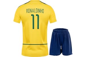 PraiseLight Brasilien Nostalgie Limitierte Ronaldo,Pele,Ronaldinho Heim Fußball Kinder Trikot Auflage Shorts Set Nostalgie Jugendgrößen