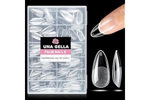 UNA GELLA Capsule Américaine Ongle Medium Amande, 216 Pièces 12 Tailles Capsule Ongle Almond préformées pour une couverture complète des ongles acryliques pour l'art des ongles