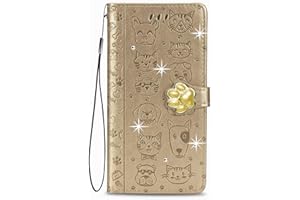 WUHAIZHER Motorola G60S Case Glitter - Shockproof PU Leather Book Wallet Phone Case for Motorola Moto G60S Case Cute Cat & Dog Pattern Flip Cover With Card Slots Magnetic Closure, Gold