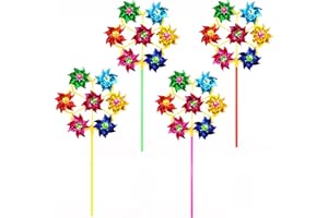 LOVETRENDS Foil Windmills - Pack of 6 Assorted 19.5cm Windmills with Seven Foil Heads - Perfect for Summer Garden Activities