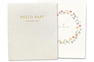 Peachly Baby Memory Book | Baby Book First Year Book Keepsake for Milestones | Simple Cute Scrapbook | Books for Girl | Natural Linen - Clementine