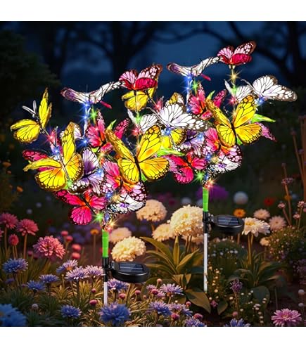JIMACRO Solar Garden Lights Set of 2 with 8 LEDs Swinging Butterfly Light Waterproof Solar Decorative Butterfly Garden Lights for Garden Garden Outdoor Path Gifts for JIMACRO Solar Garden Lights Set of 2 with 8 LEDs Swinging Butterfly Light Waterproof Solar Decorative Butterfly Garden Lights for Garden Garden Outdoor Path Gifts for