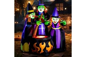 Joiedomi 6 pies de Alto Halloween Inflable Tres Brujas Alrededor del caldero con Llama Inflable decoración de Patio inflables con LED para Fiesta de Halloween Decoraciones Interiores y Exteriores