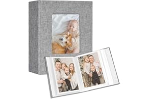 Vienrose Small Photo Album 4x6 holds 100 Photos 2 Pack, Mini Baby Photo Album Linen Cover for Gifts Wedding Family, Grey
