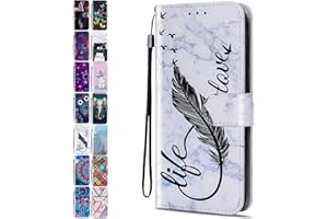 ACOVER Leather Phone Case for Huawei P20 Pro / P20 Plus Pattern Print Design Flip Wallet Cover with Card Slots Holder for Girls Boys - Marble Feather