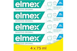ELMEX - Dentifrice Elmex Sensitive Original 0 % Colorants - Dents Sensibles, Gencives Douloureuses, Protection de l'Email - lot de 4X75 ml