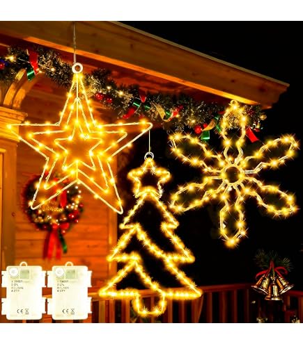 Estrellas LED Decorativas Navideñas - Pack De 3 Piezas, Luz Blanca Cálida, Con Adhesivo Y Temporizador, Para Ventanas, Puertas O Paredes