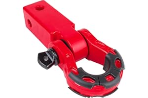 GA GEARAMERICA GearAmerica Aluminum Hitch Receiver 2" (Red) | 32,000 LBS (16T) MBC 16,000 LBS (8T) WLL | Heavy Duty Towing and Recovery for Jeeps, Trucks & SUVs | Includes Steel Mega Shackle, Washers and ⅝ Pin
