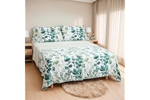 Etrexonline Conjunto de Sábanas 4 Piezas Cama 150 cm - Microfibra Ultra Suave Incluye 1 Bajera 150x200+28 cm, 1 Encimera 230x270 cm, y 2 Fundas de Almohada 50x90 cm - Color Botánico
