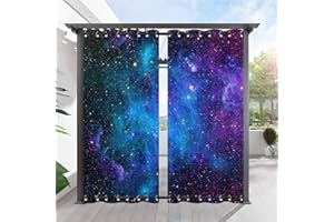 ANHOPE Outdoor Curtains Waterproof Windproof Eyelet Ring Top & Bottom Curtains Outer Space Universe Galaxy Planet Print Pattern Outside Curtains for Patio Garden Gazebo Pergola 2 Panels 52 x 94 Inch