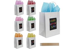 PURPLE LADYBUG Premium White Gift Bags - 7 Pack with Scratch Art Panel for Personalised Messages - Thank You Gift Bag for Teachers, Mother's Day & Father's Day Gifts, Birthday, & Graduation.