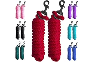 Majestic Ally Pack of 2 Solid Poly Lead Rope for Horses & Livestock – 10 Foot Long and 5/8 inch Thick - Replaceable Heavy-Duty Bolt Snap – Handmade – Soft, Broken in Feel (Red)