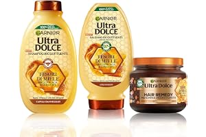 Garnier Ultra Dolce honungsskatter, akacia honung & bivax, rutinschampo 300 ml balsam 250 ml mask 340 ml, för skadat hår