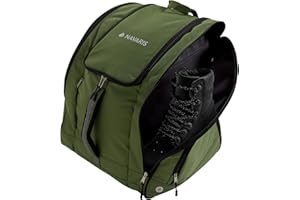 Navaris Ski Boot Bag - Padded Walking Boots Bag - Water-Resistant Polyester Welly Backpack with Pockets - Extra Storage for Hiking and Skiing Accessories - Fits Up to Size 11