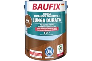 Vernice trasparente a lunga durata Baufix per tutti i legni, ideale per interno e esterno. Resistente alle intemperie e ai raggi UV, colore: legno di noce. Contenuto: 5 litri=circa 50 m², nuovo