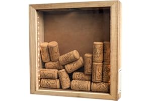 hvfun 10"X10" Rustic Natural Wood Shadow Box with Lights,LED-lit Display case for Wine Corks, Tickets, and Creative Exhibits,Artistic Presentations