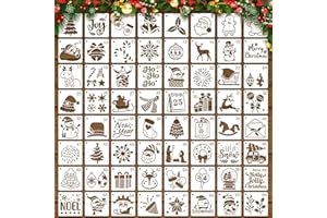 JSRQT 64 Pezzi Piccoli Stencil per Pittura Natale Riutilizzabili in Plastica Tagliati, Modelli Assortiti per Cartello Legno Decorazioni Parete Creazione di Biglietti