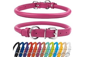 CollarDirect Collar Perro Cuero Redondo, Collar Resistente Antienredos para Cachorros Suave y Acolchado, Piel Genuina Hecho a Mano para Perros Grandes Pequeños y Medianos, Collares para Gato