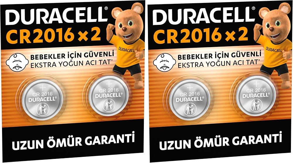 DURACELL CR 2016 Lityum Düğme Pil (2’li Paket) – 3V (CR2016) (2 paketi)
