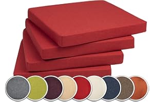 sunnypillow Set di 4 Cuscini per Sedia con Nastri - 40 x 40 cm - Comodi Cuscini da 5 cm di Spessore, per Sedie/Panche in Casa e in Giardino - Seduta Per uso Interno ed Esterno - Rosso