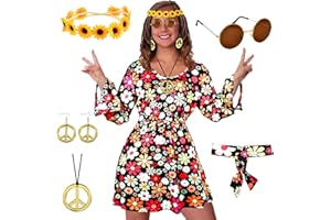 Xtaguvdm Déguisements Hippie Femme, Costume Hippie Chic Femme Année 70, Robe Hippie pour Femme, Annee 70 Année 60 Tenue Disco Femme, Accessoire Femme Costume d'Halloween Carnaval