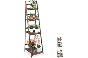 Relaxdays Estantería Plantas de 4 Niveles, Madera, Marrón Oscuro, 160 x 41 x 49 cm