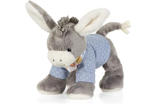 Sterntaler Animal en Peluche Âne Emmi, Hochet Intégré, pour Bébé dès la Naissance, 20 cm, Gris/Bleu Clair