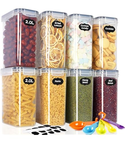 PANTRYSTAR Lot De 7 Boîtes De Rangement Hermétiques Avec Couvercles, Sans BPA Pour Spaghettis, Pâtes, Aliments Secs, Farine Et Sucre, Boîtes En Plastique Pour L'organisation Et Le Rangement Du